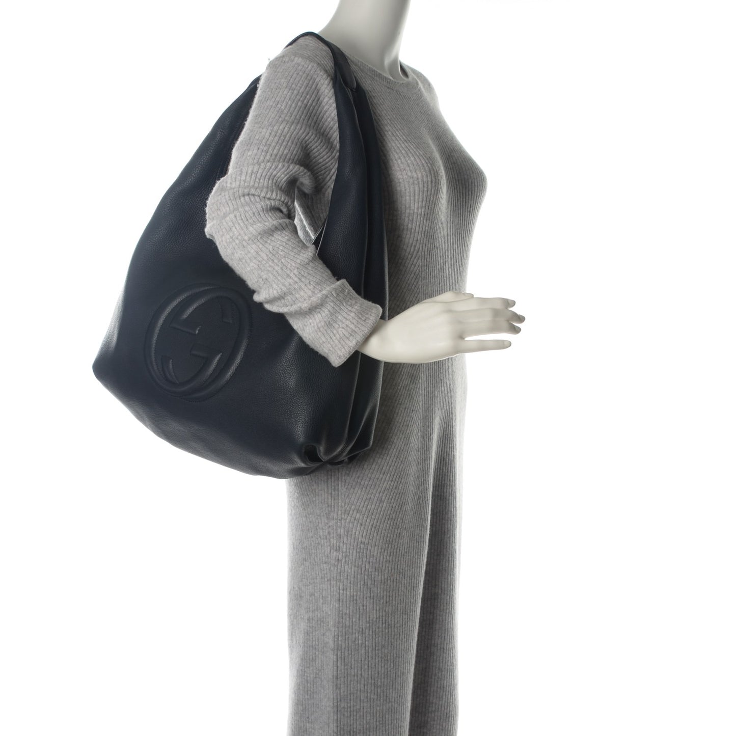 Pebbled Calfskin Large Soho Hobo Dark Blue