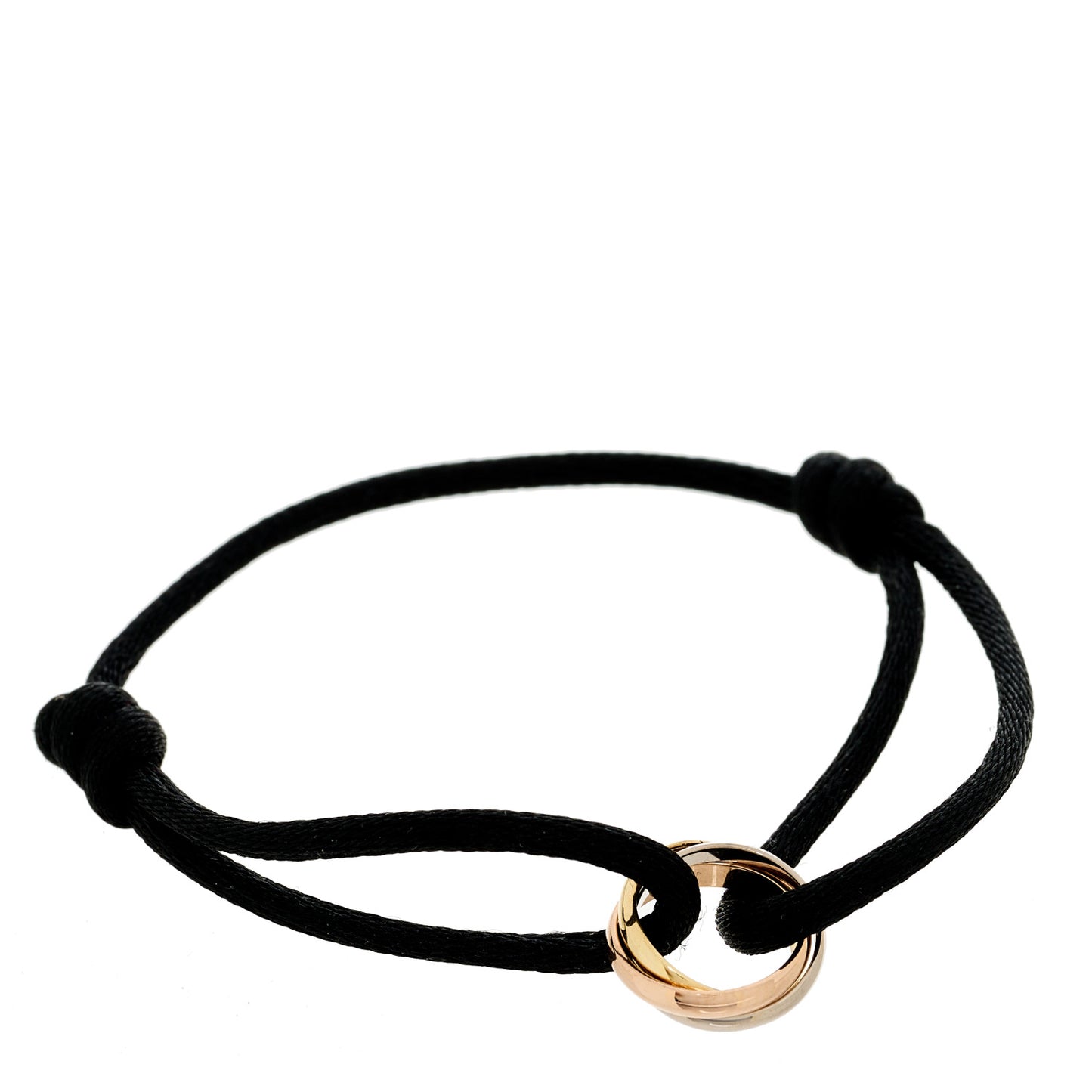 18K Pink Yellow White Gold Trinity Adjustable Cord Bracelet Black