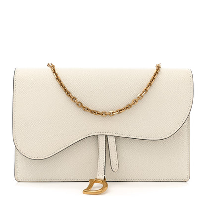 Christian Dior Grained Calfskin Saddle Chain Pouch Off White 1 of 14