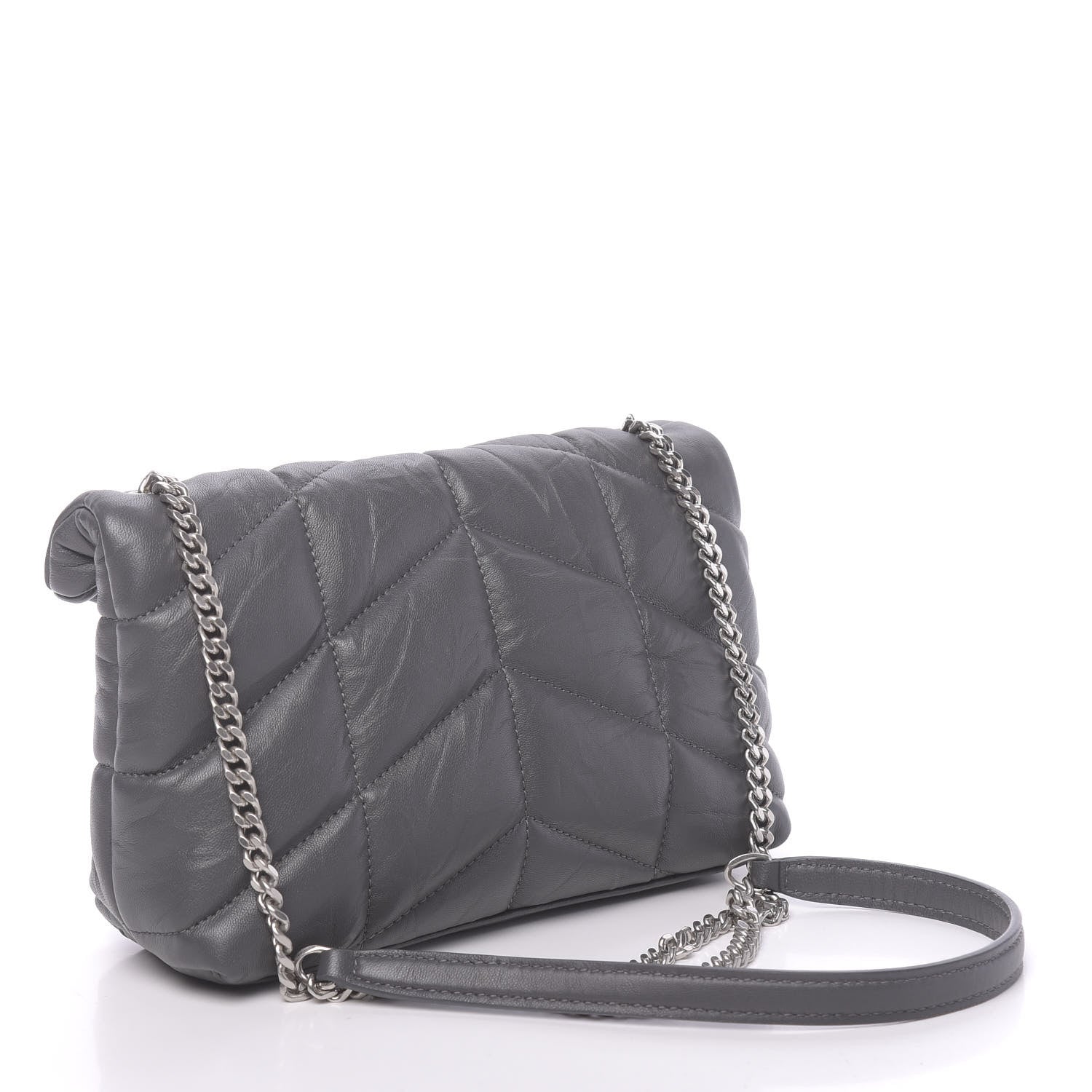 Saint Laurent Lambskin Quilted Toy Loulou Puffer Monogram Chain Satchel Storm 3 of 9