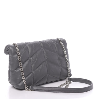 Saint Laurent Lambskin Quilted Toy Loulou Puffer Monogram Chain Satchel Storm 3 of 9
