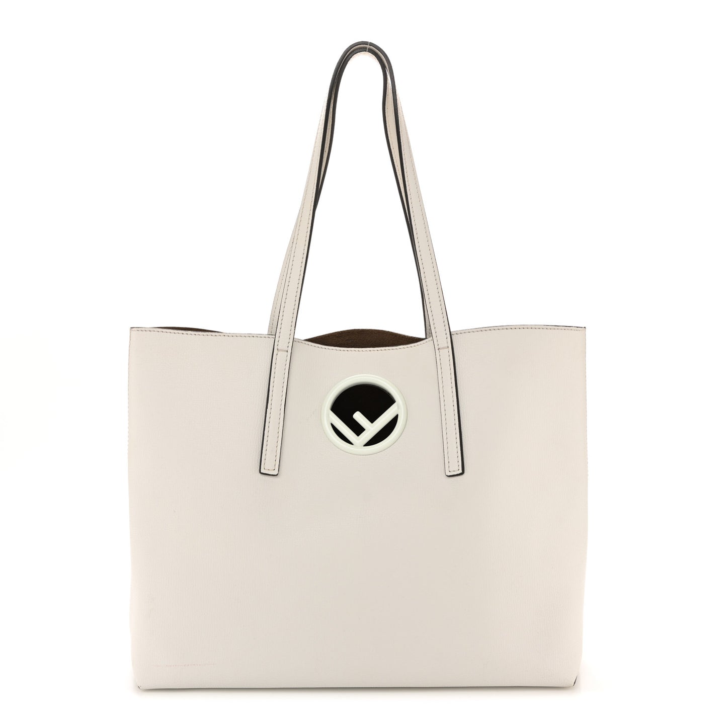 Vitello Vienna Enamel F is Fendi Shopping Tote White Taupe