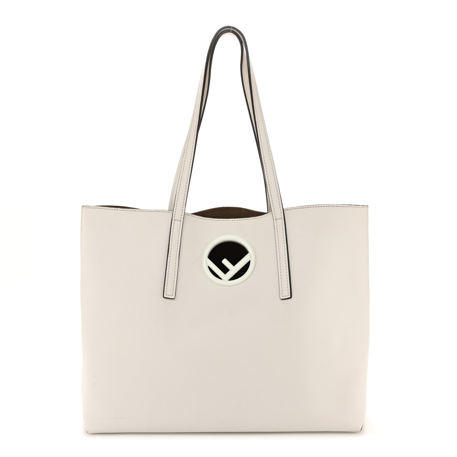 Fendi Vitello Vienna Enamel F is Fendi Shopping Tote White Taupe 1 of 12