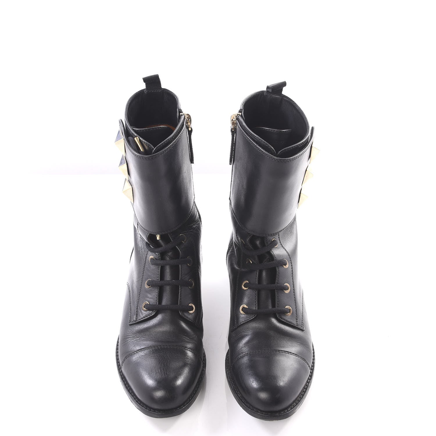 Valentino Garavani Calfskin Macro Rockstud Combat Boots 36.5 Black 5 of 10