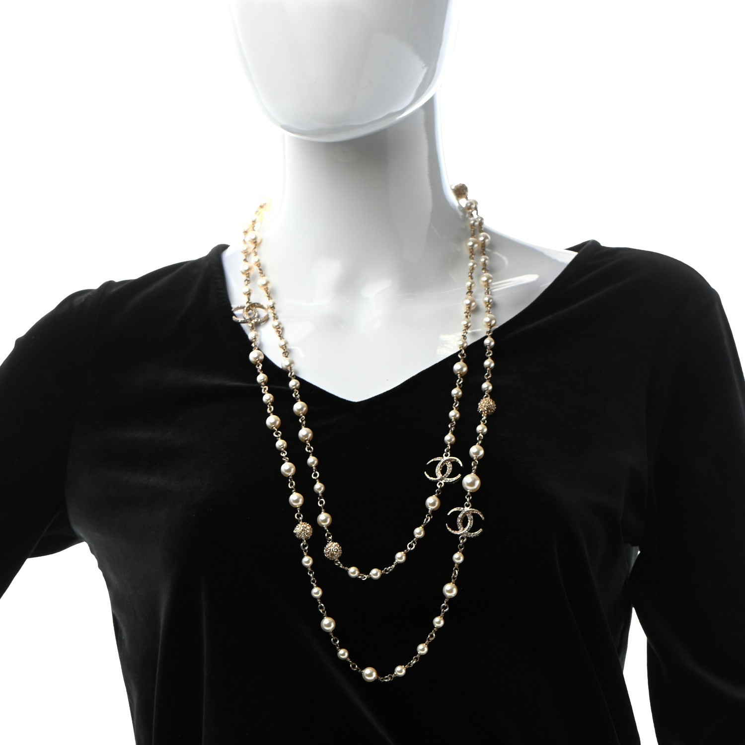 Chanel Pearl Crystal CC Long Necklace Gold 2 of 4