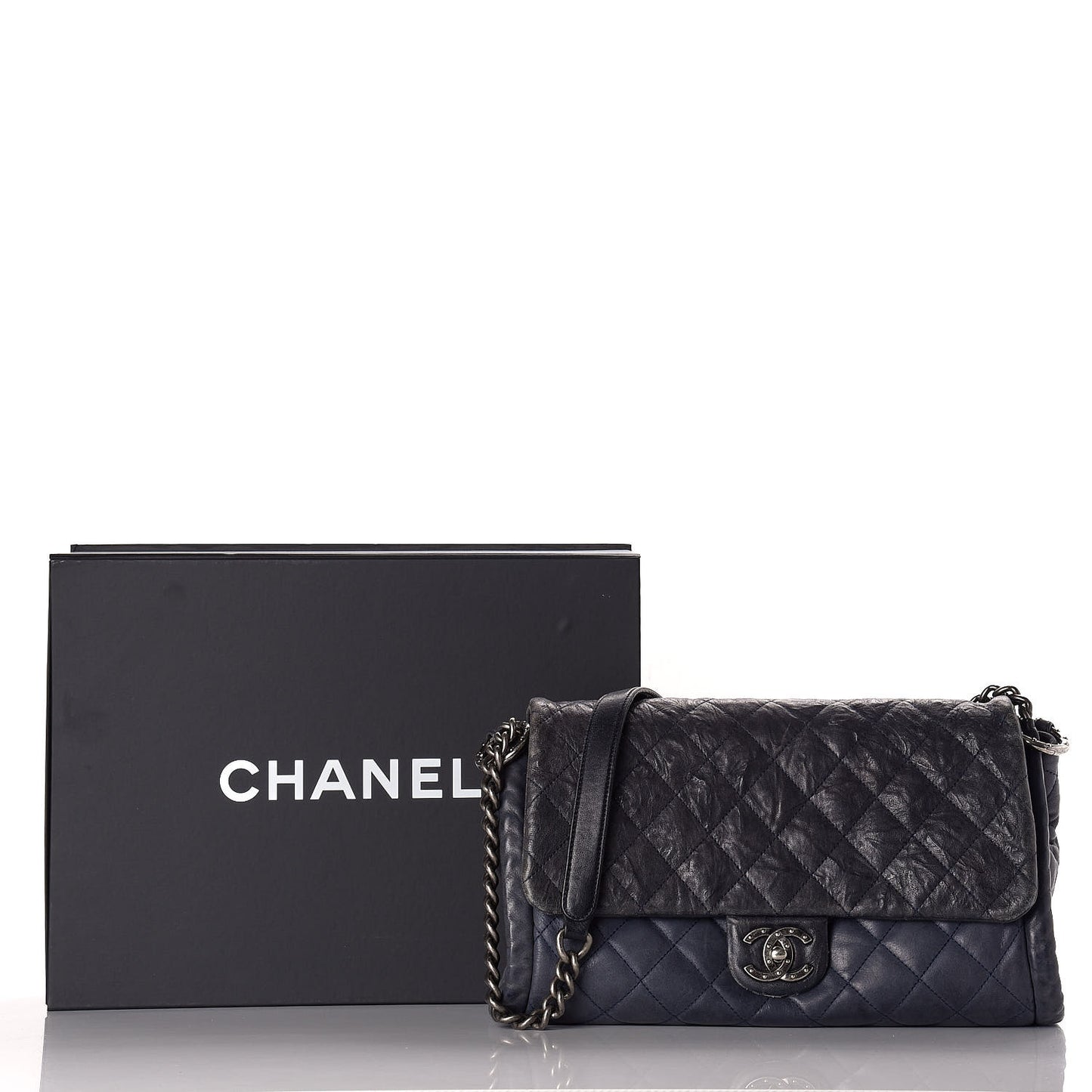 Washed Lambskin Quilted Studded CC Flap Blue Black