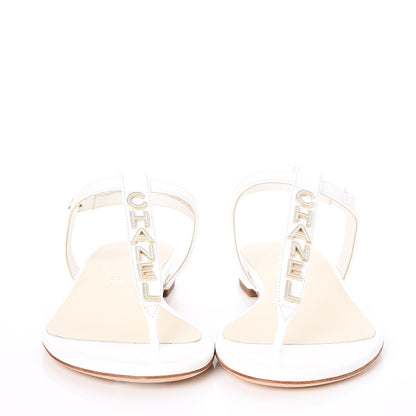 Chanel Lambskin Logo Thong Sandals 35.5 White 2 of 7