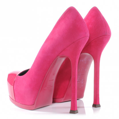 Saint Laurent Suede Patent Leather Tribute Two Platform Pumps Heels 36 Fuchsia 3 of 5