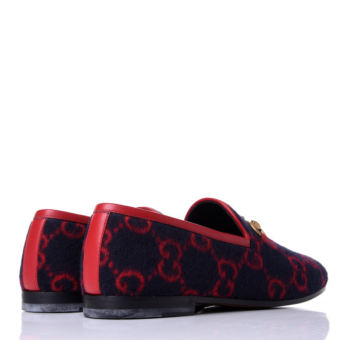 Covered Wool GG Monogram Horsebit Womens Jordaan Loafers 37 Blue Red