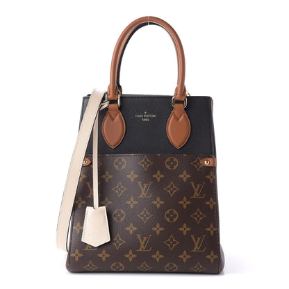 Louis Vuitton Calfskin Monogram Fold Tote MM Black Wine Cream 1 of 9