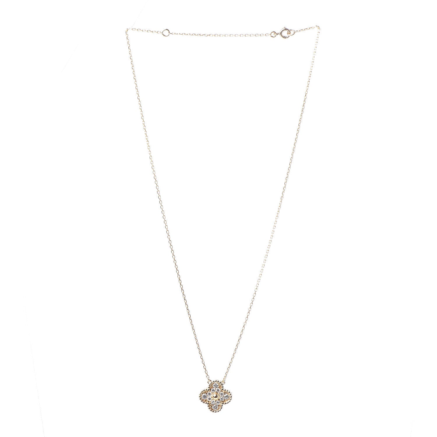 Van Cleef & Arpels 18K Yellow Gold Diamond Vintage Alhambra Pendant Necklace 3 of 9