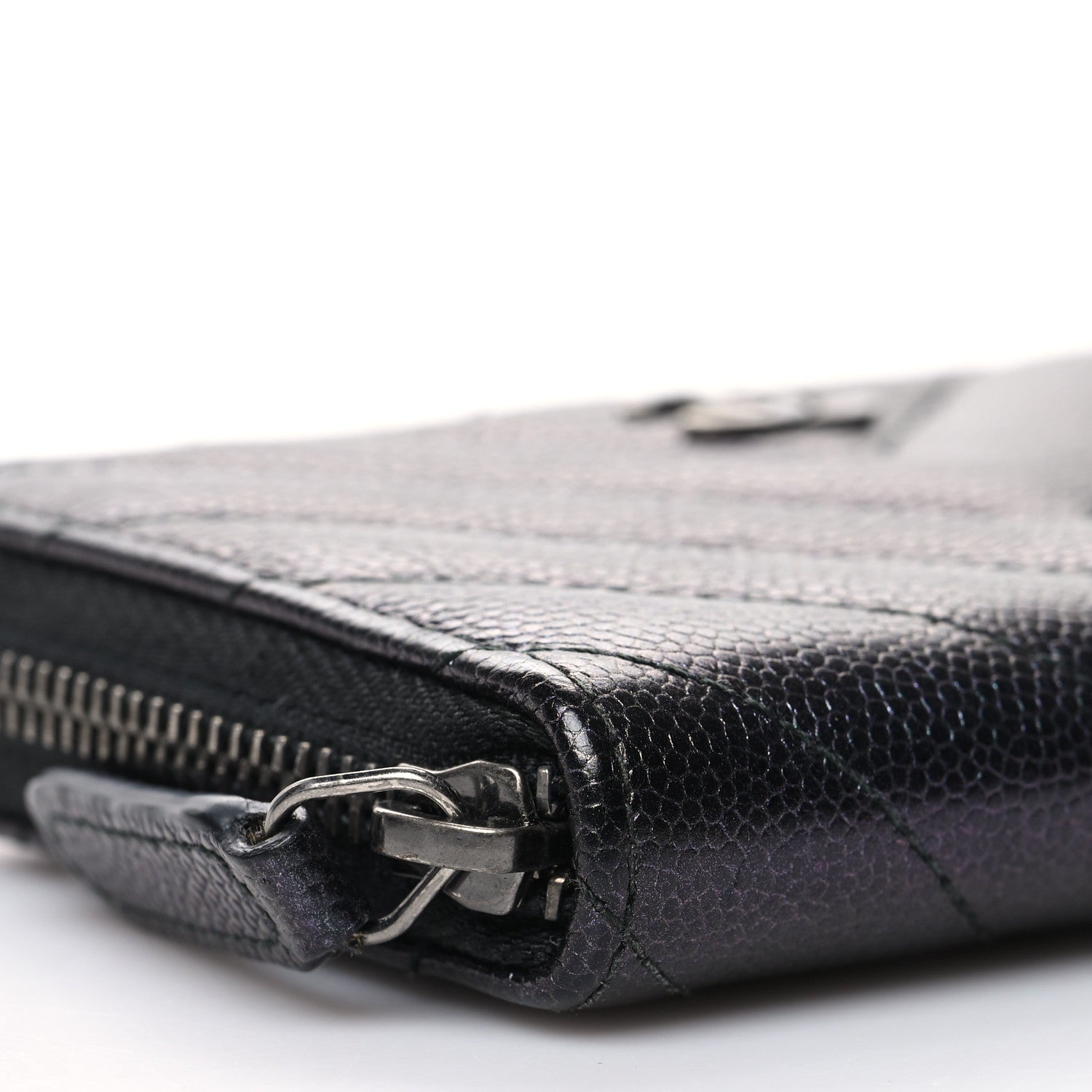 Chanel Iridescent Caviar Chevron Quilted Zip Around Coin Purse Black 8 of 11