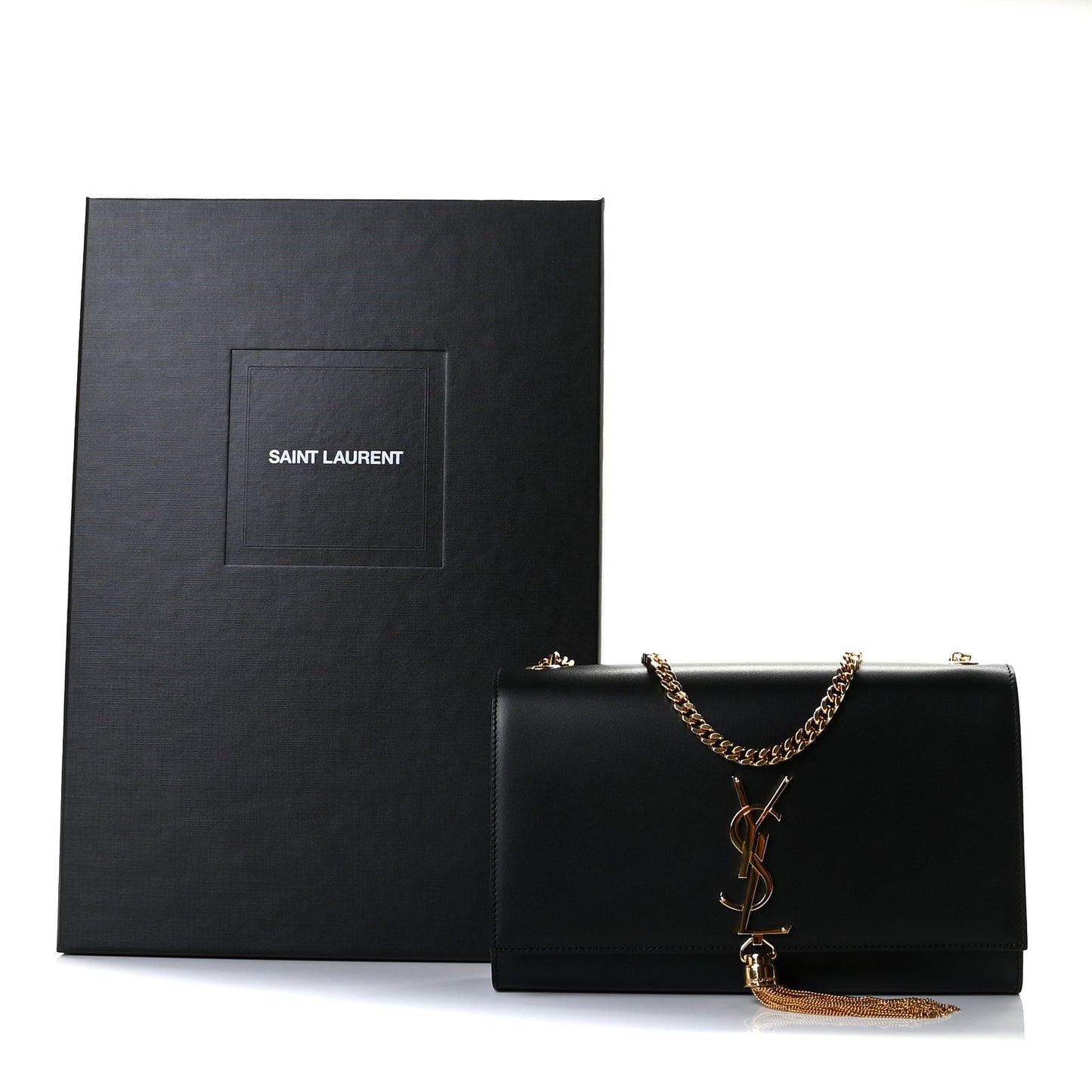 Smooth Calfskin Medium Classic Monogram Kate Tassel Satchel Black