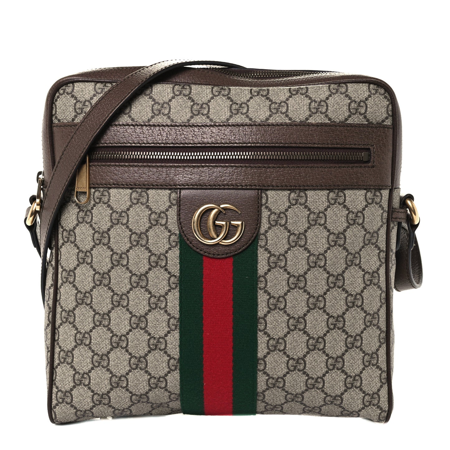 GG Supreme Monogram Web Medium Ophidia Messenger Bag Brown