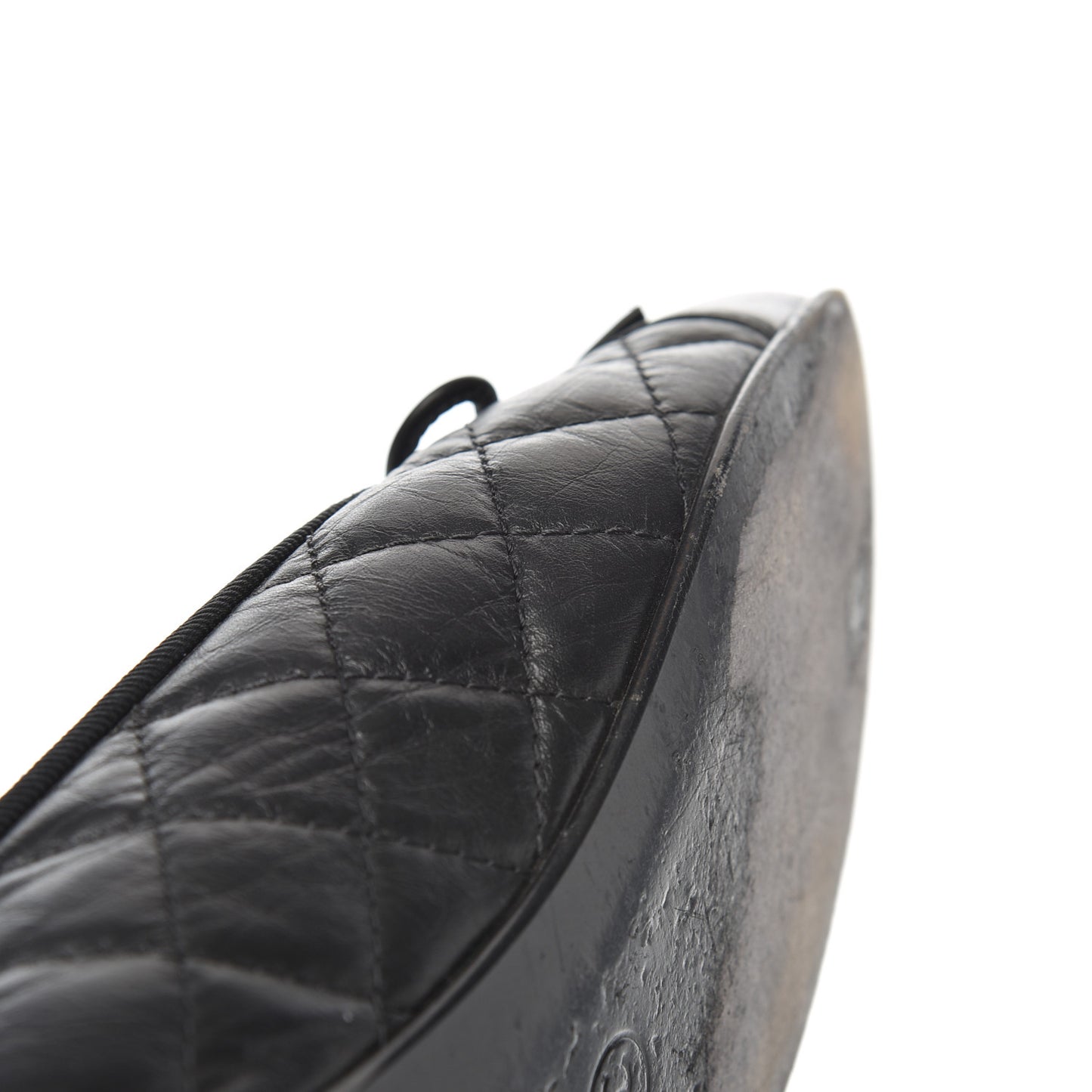 Aged Calfskin Quilted CC Cap Toe Ballerina Flats 38.5 Black
