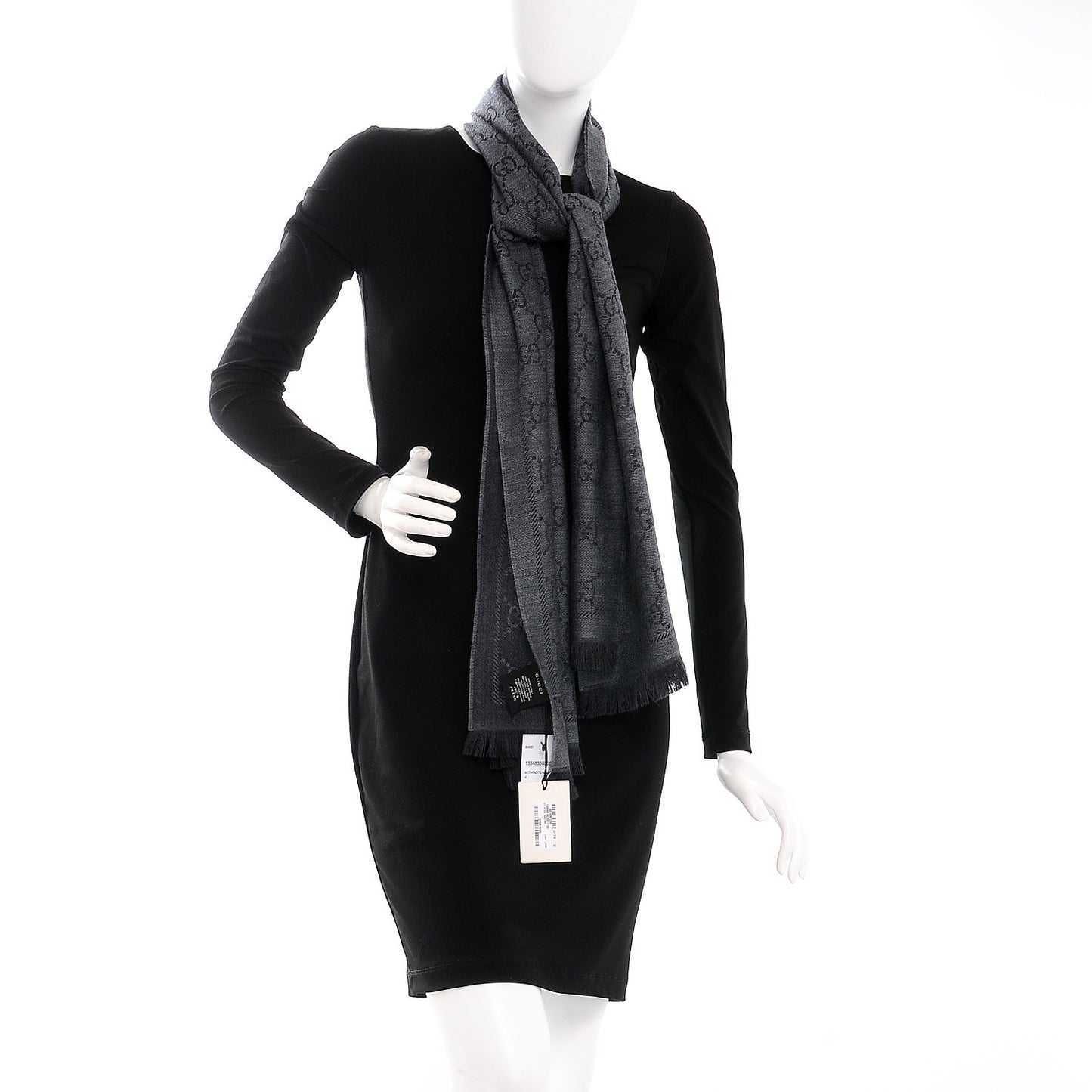 Wool Jacquard GG Monogram Sten Fringe Scarf Anthracite Black
