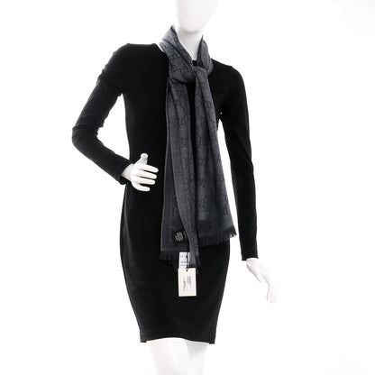 Gucci Wool Jacquard GG Monogram Sten Fringe Scarf Anthracite Black 2 of 4