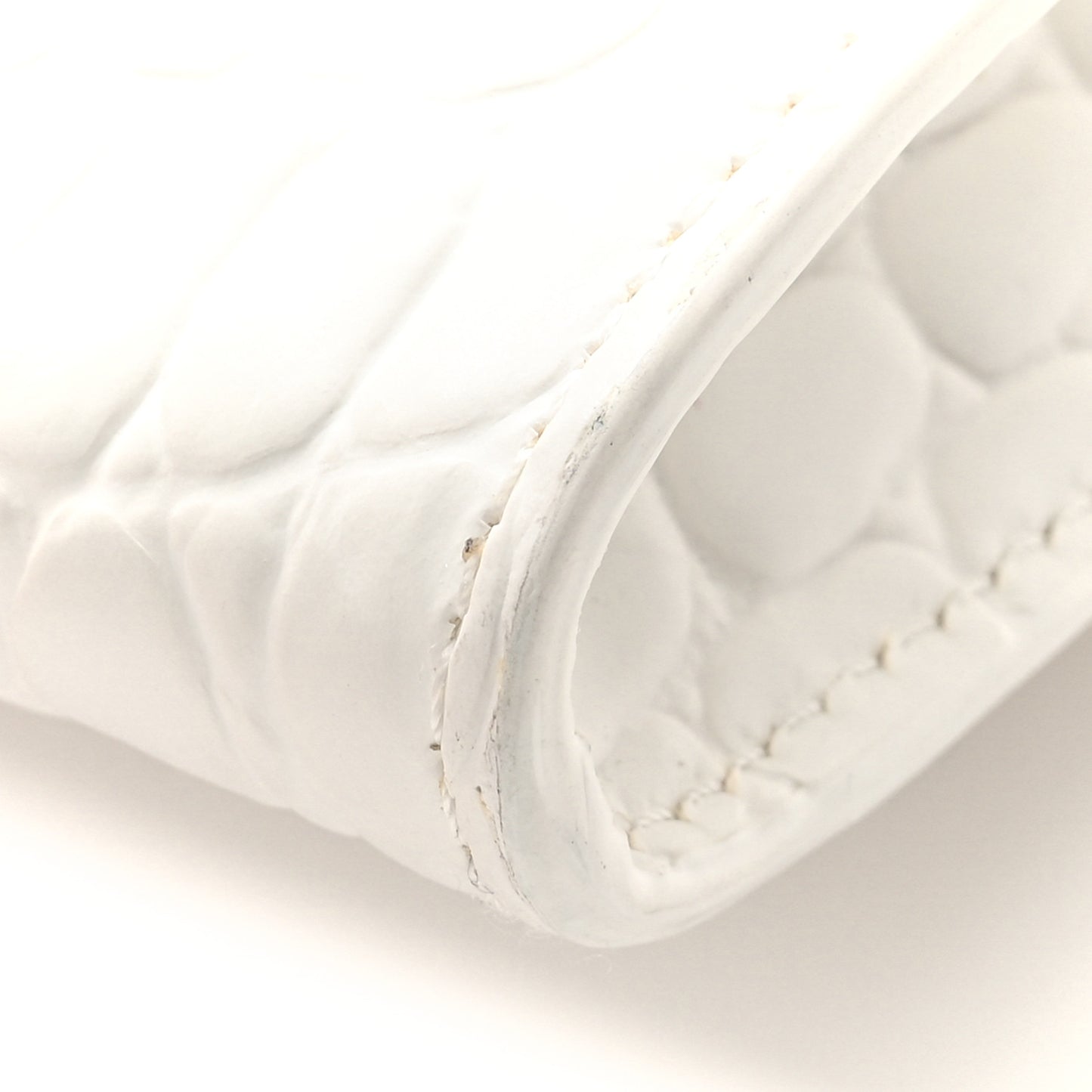 Calfskin Crocodile Embossed Knuckle Flat Clutch White