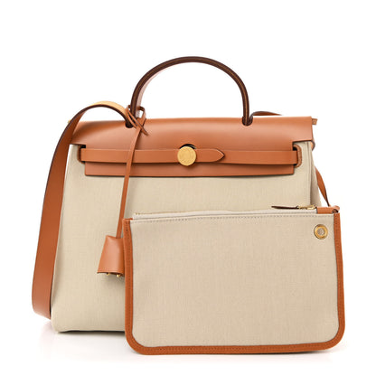 Hermes Military Toile Vache Hunter Herbag Zip Retourne 31 PM Beton Naturel 3 of 12