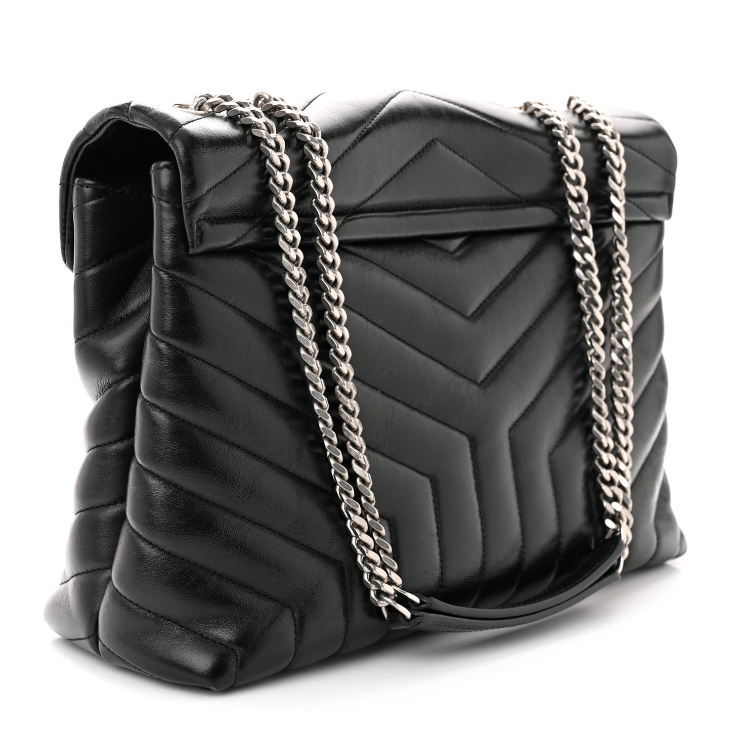 Calfskin Y Quilted Monogram Medium Loulou Chain Satchel Black