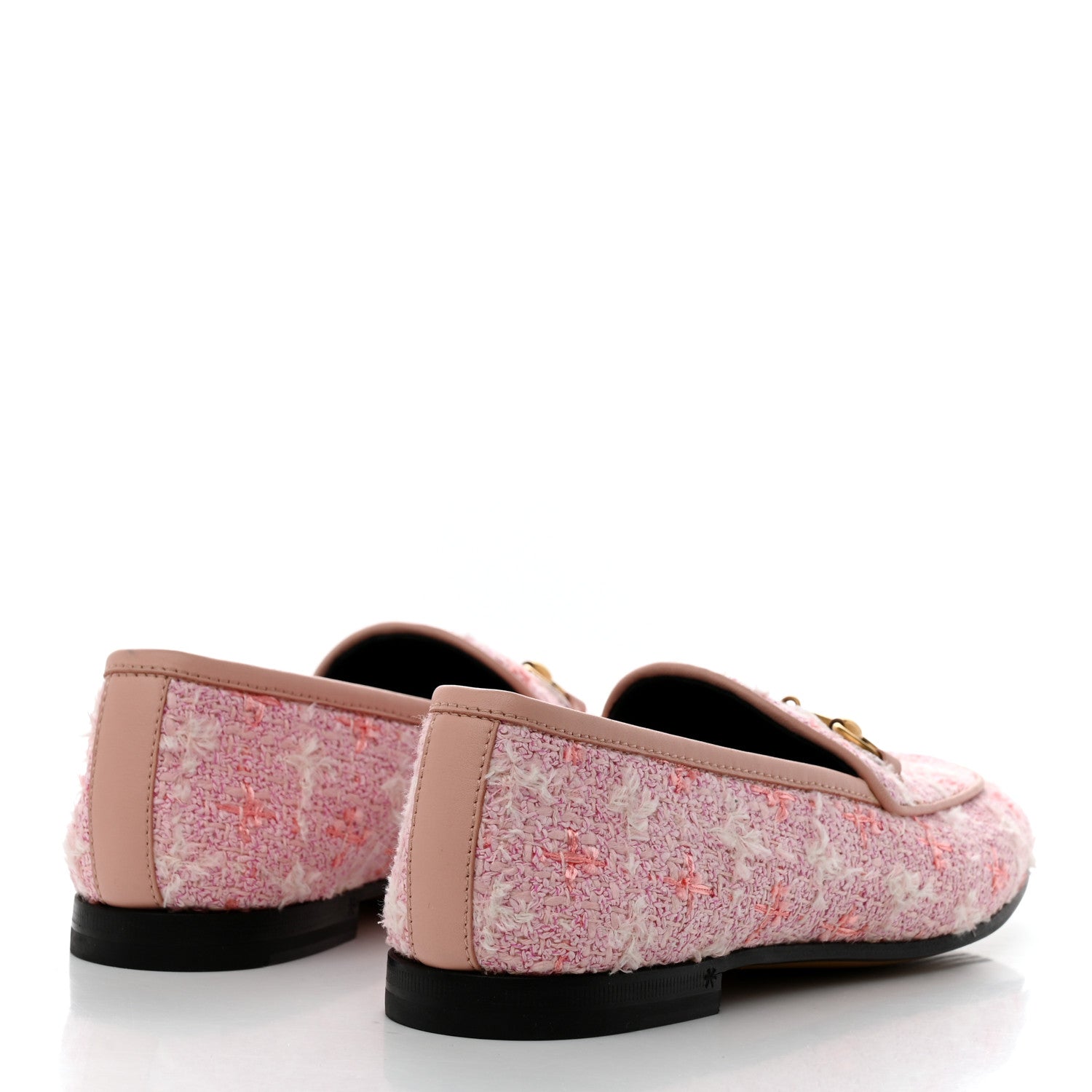 Gucci Wool Tweed Horsebit Womens Jordaan Loafers 36 Pink White Perfect Pink 4 of 8