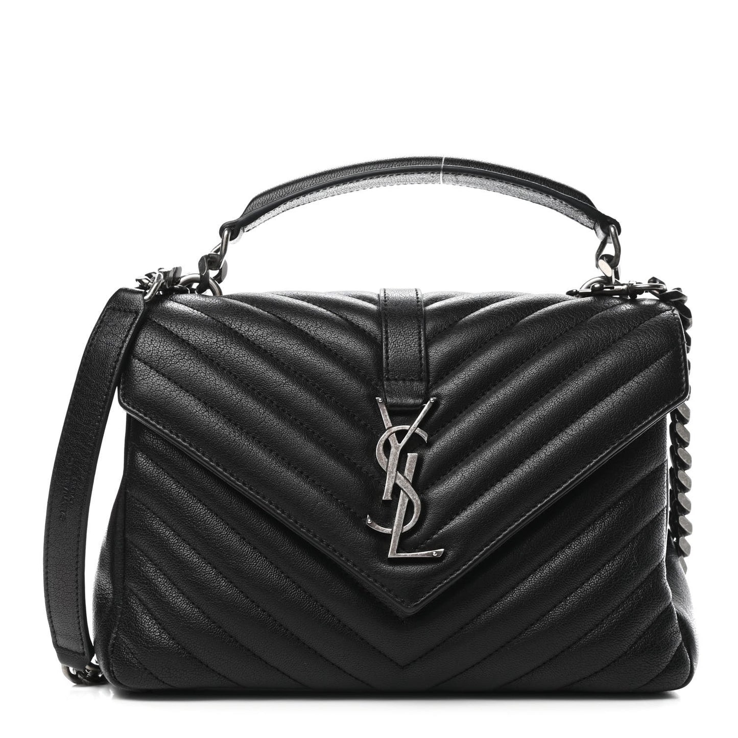 Sheepskin Matelasse Chevron Monogram Medium College Bag Black
