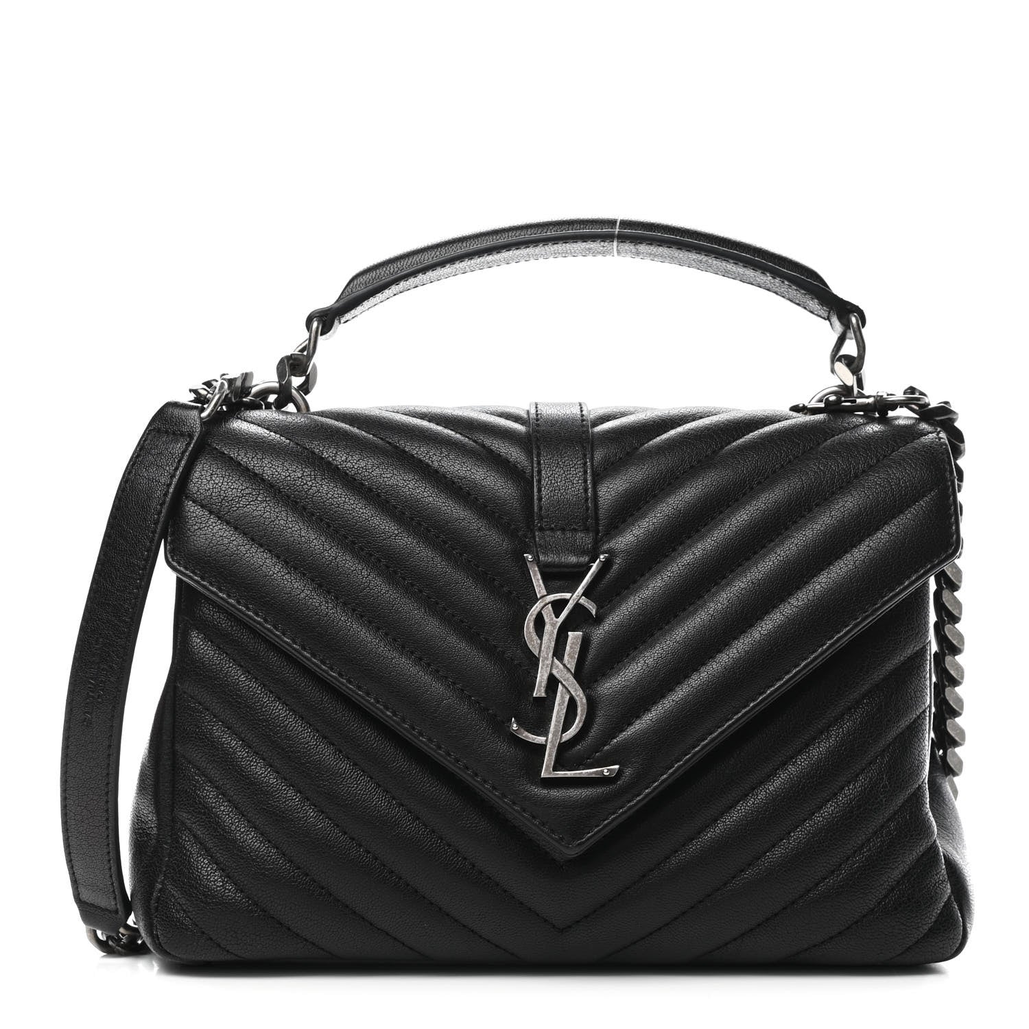 Saint Laurent Sheepskin Matelasse Chevron Monogram Medium College Bag Black 1 of 5