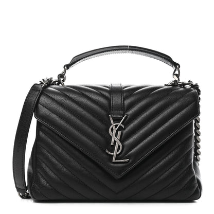 Saint Laurent Sheepskin Matelasse Chevron Monogram Medium College Bag Black 1 of 5
