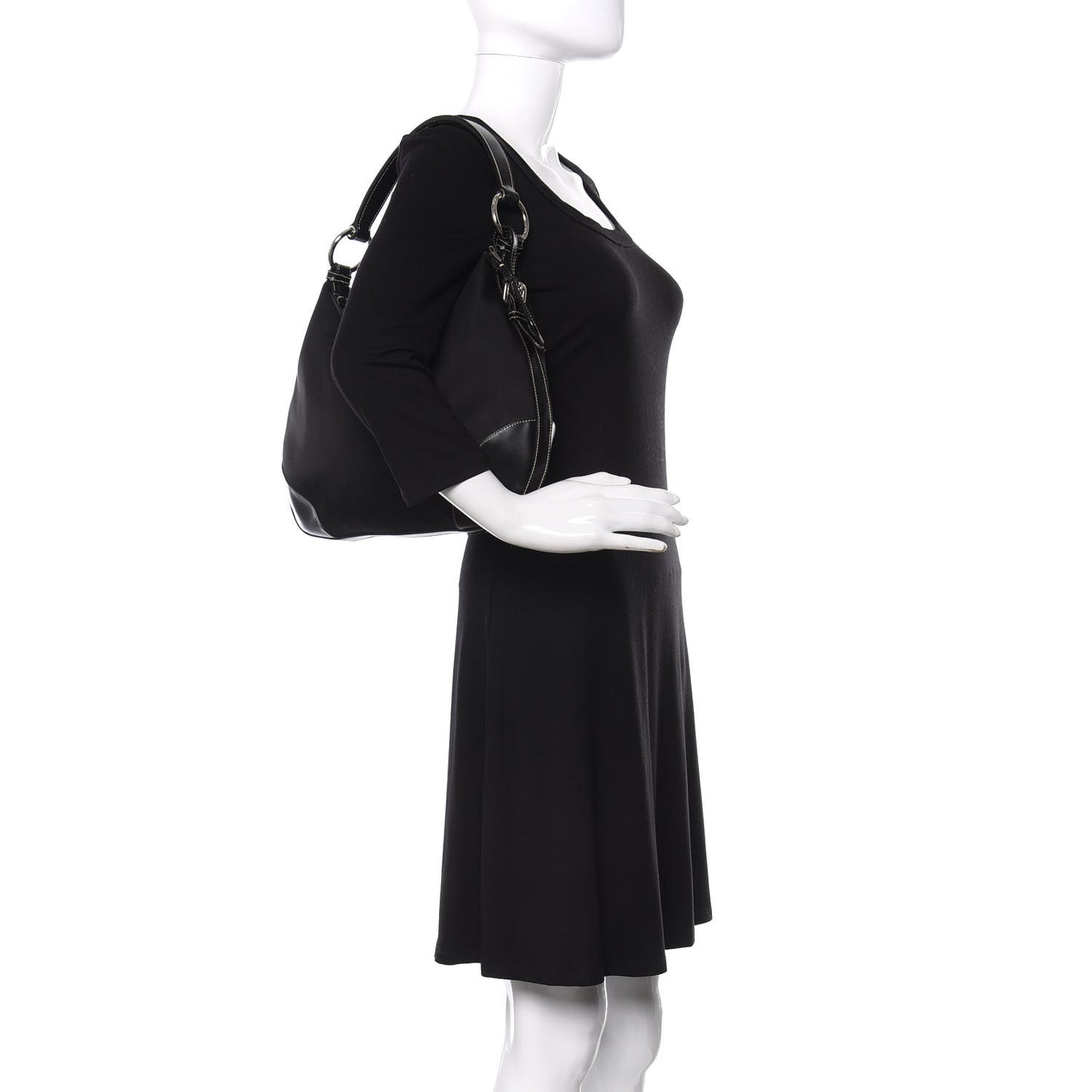 Tessuto Nylon Soft Calfskin Shoulder Bag Black