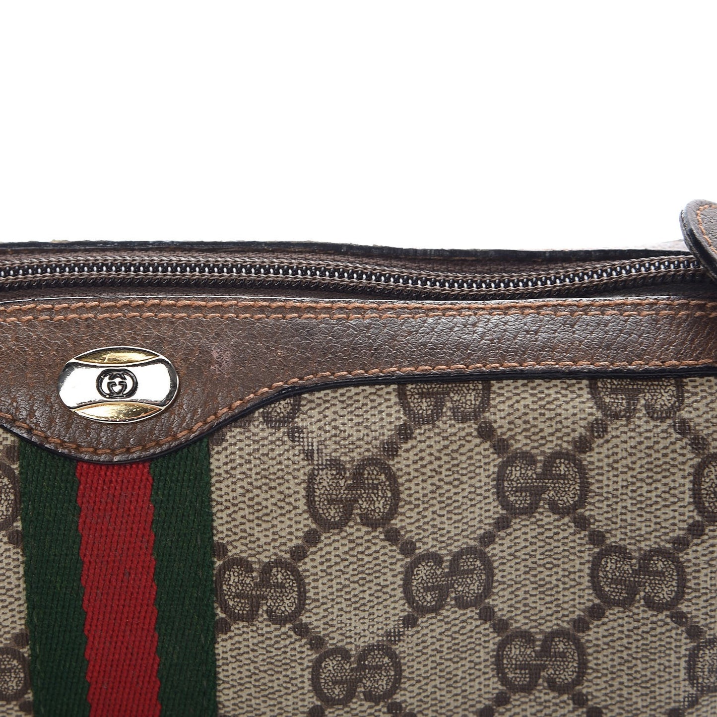 Coated Canvas Monogram Web Small Shoulder Bag Brown