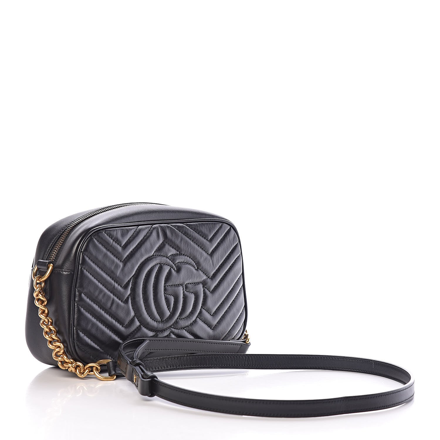 Gucci Calfskin Matelasse Small GG Marmont Chain Shoulder Bag Black 3 of 12