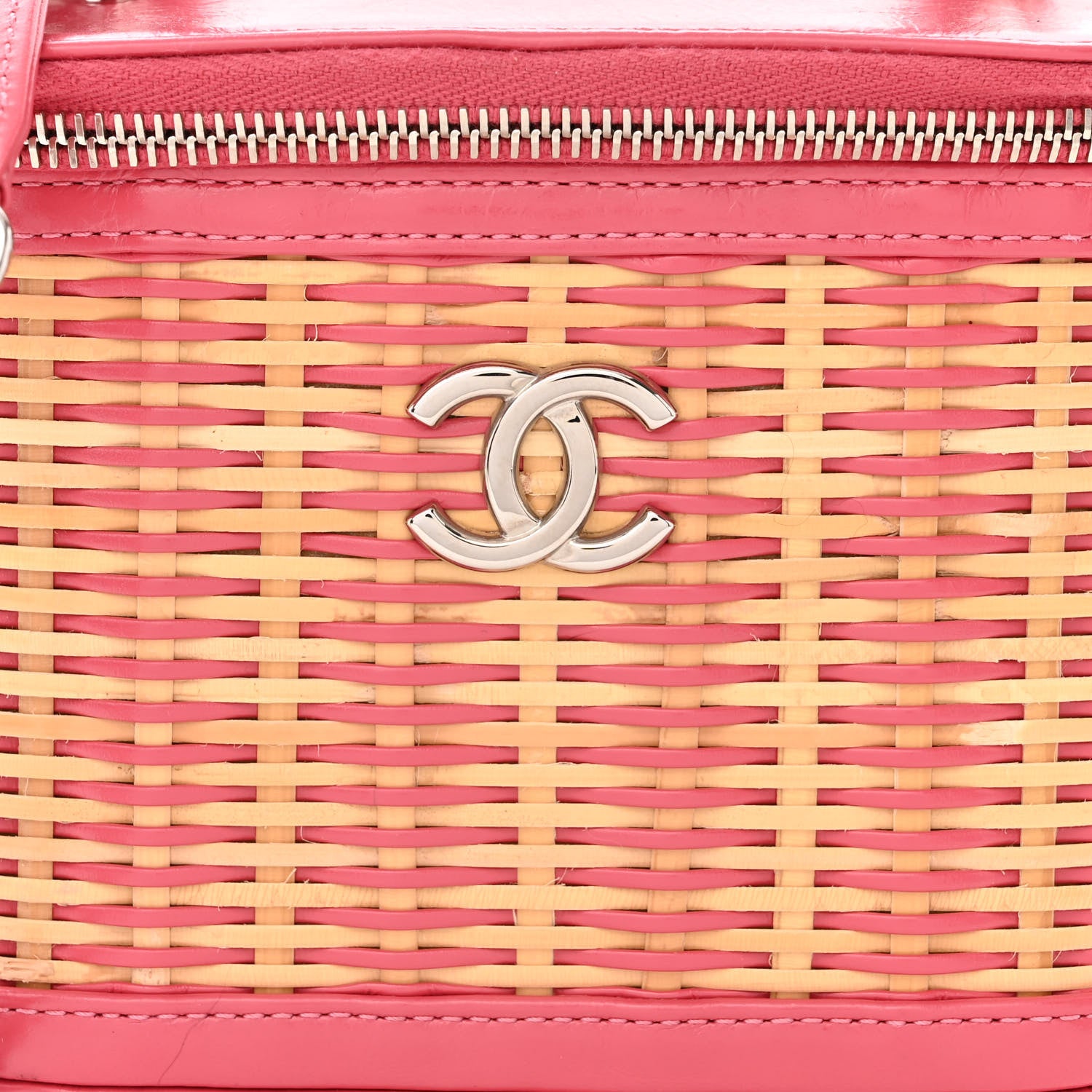 Chanel Calfskin Raffia Small Take Away Vanity Case Bag Pink Beige 8 of 10