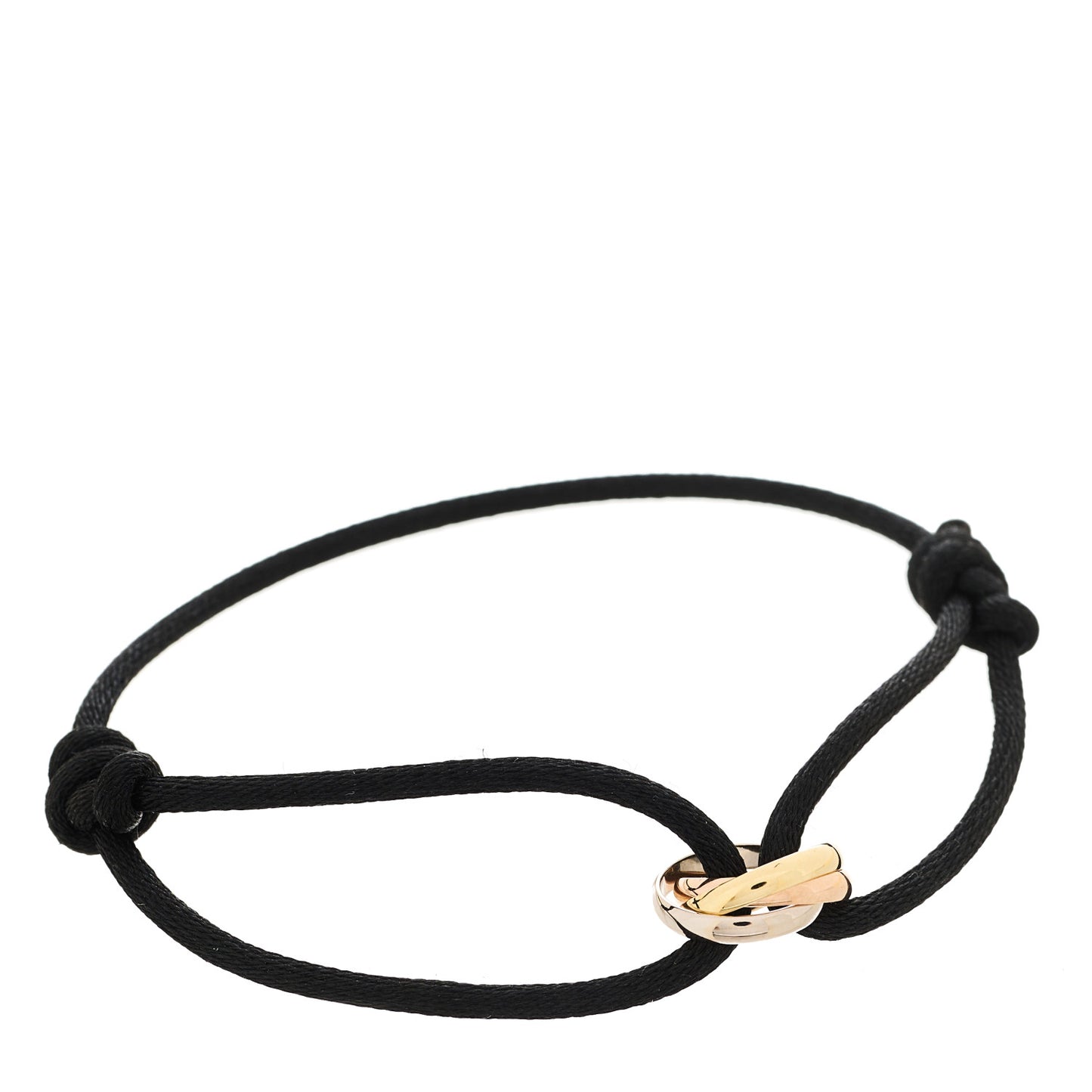 18k Pink Yellow White Gold Trinity Adjustable Cord Bracelet Black