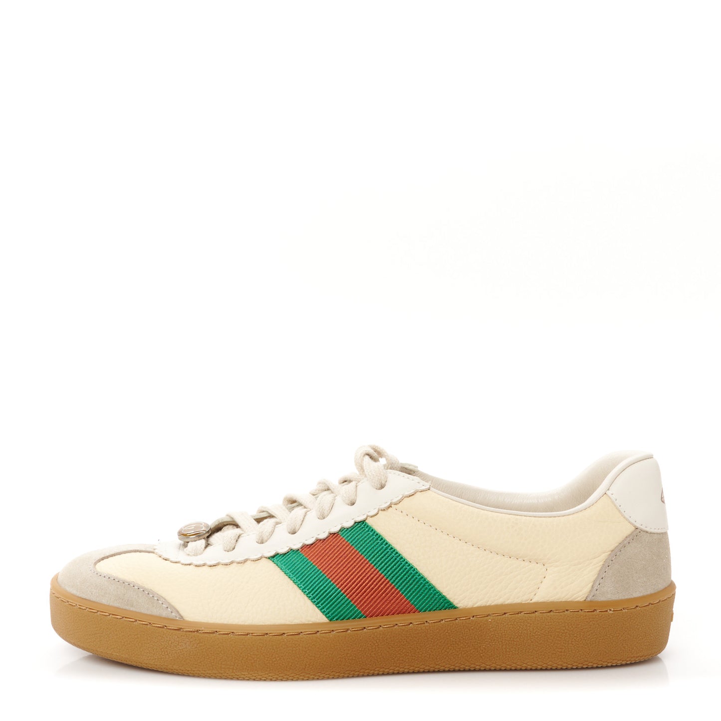 Calfskin Suede Web Womens G74 Sneakers 38.5 Oatmeal Burro New Mystic White