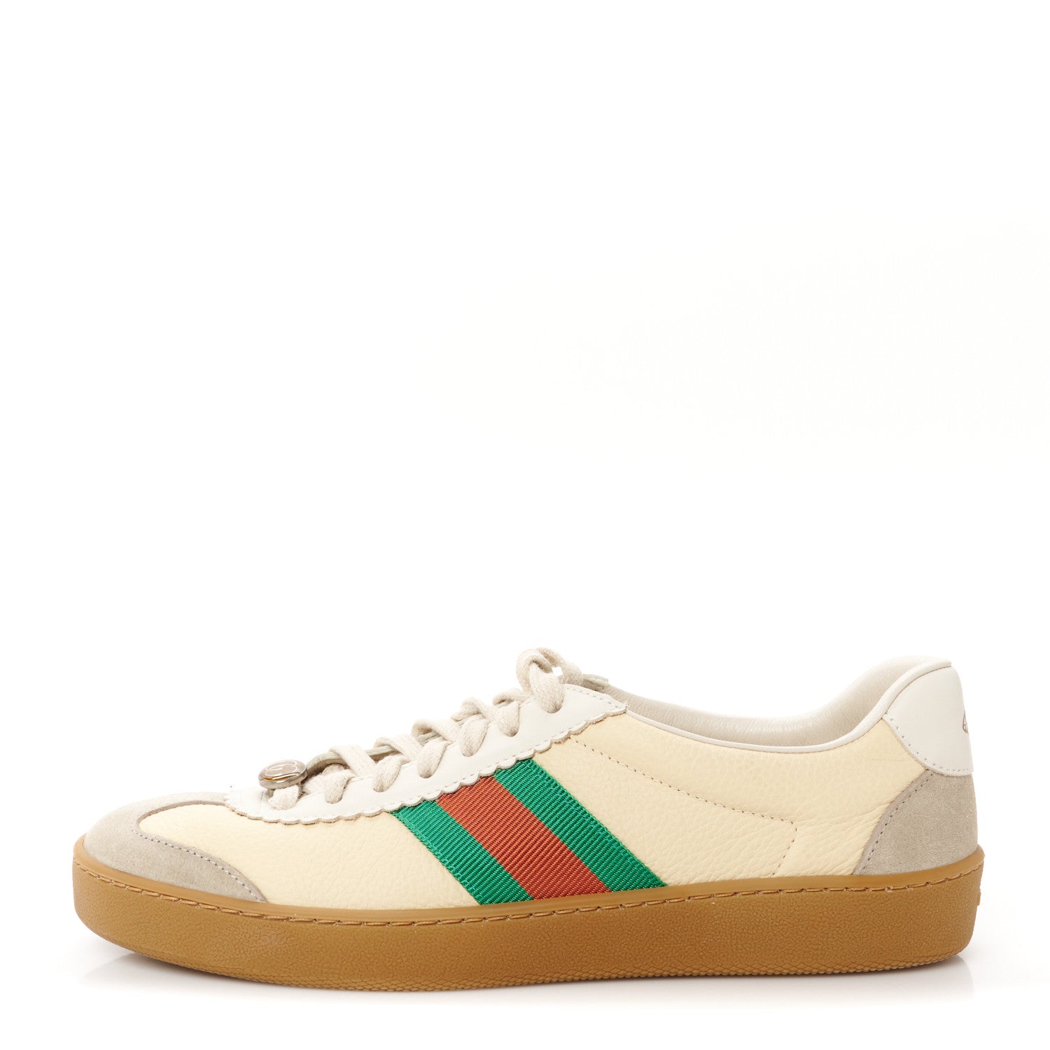 Gucci Calfskin Suede Web Womens G74 Sneakers 38.5 Oatmeal Burro New Mystic White 1 of 10