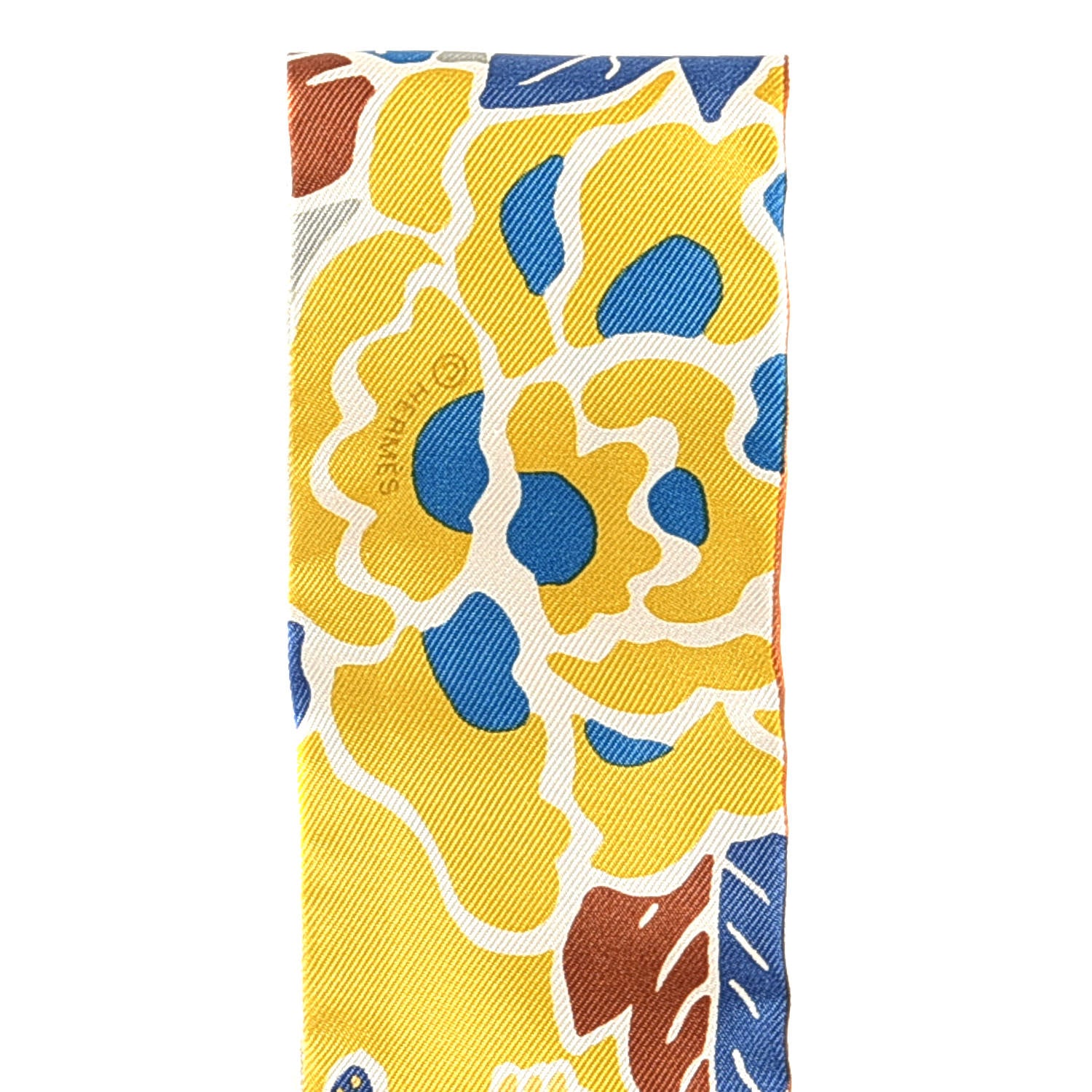 Hermes Silk Bingata Twilly Moutarde Bleu Brun 4 of 5