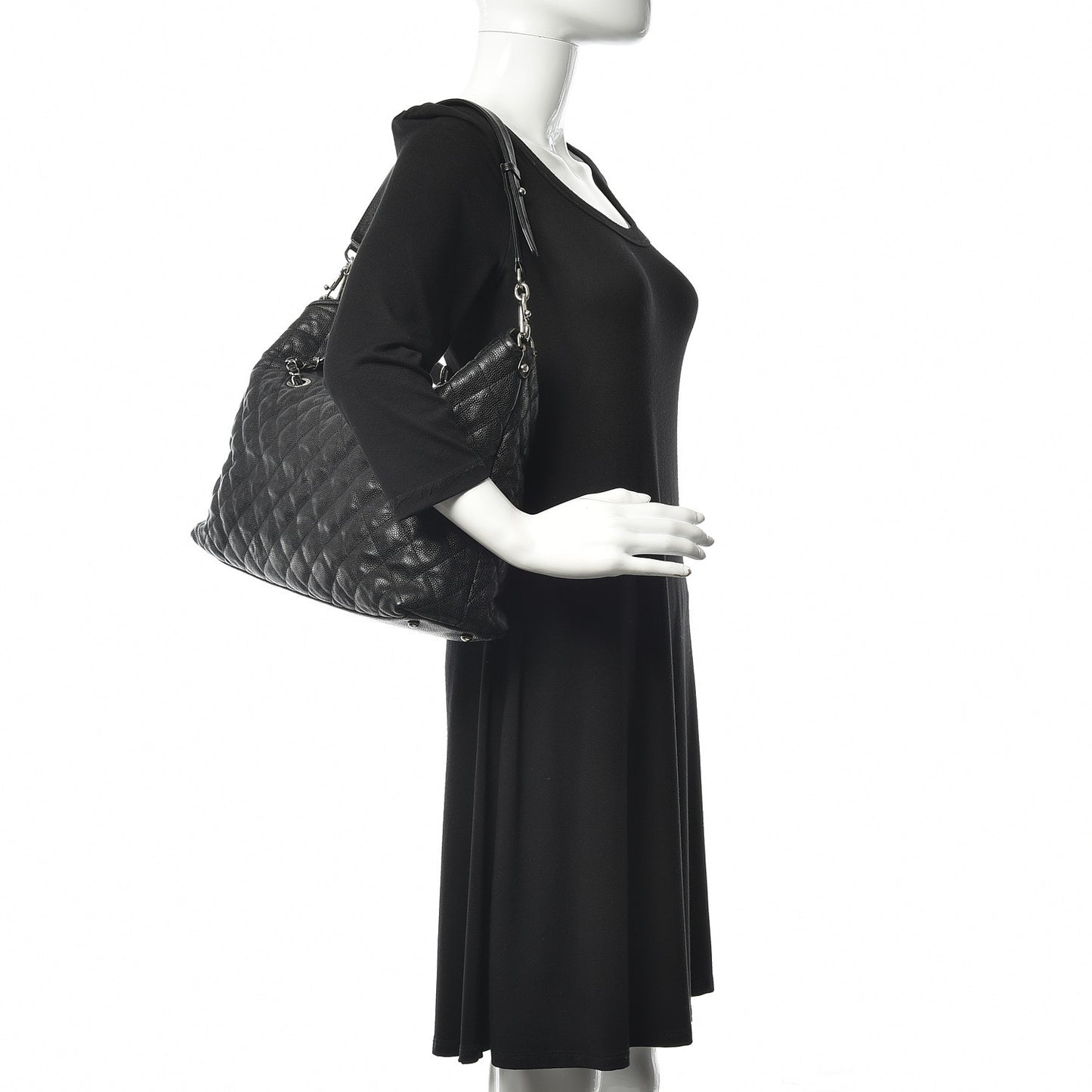 Caviar Quilted French Riviera Shouler Bag Black