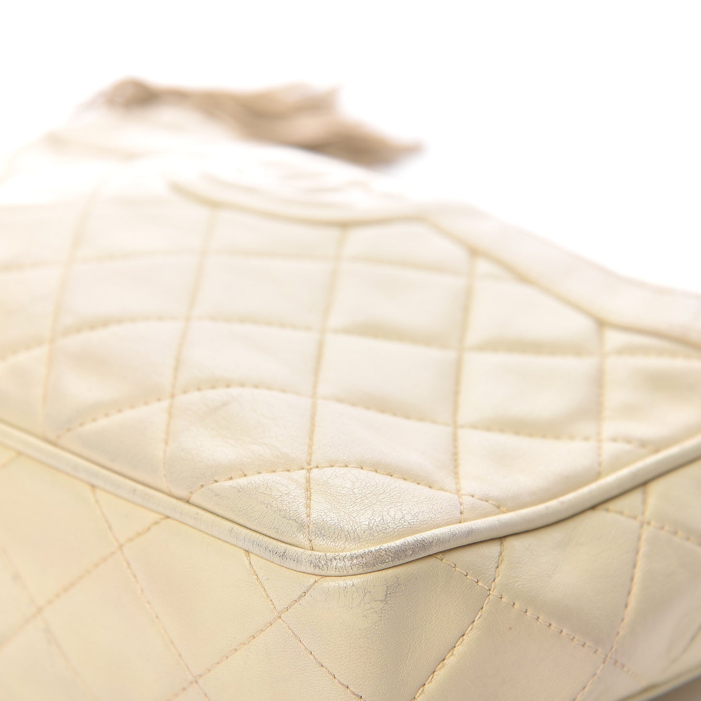 Lambskin Quilted Tassel Camera Case Pouch Beige