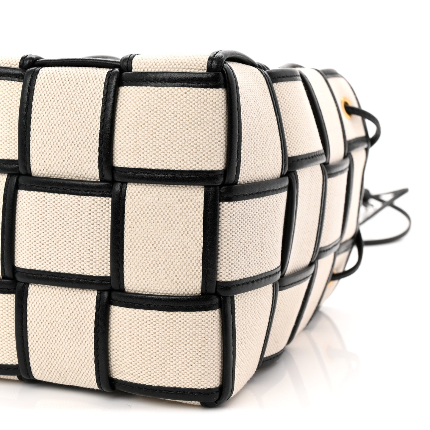 Canvas Nappa Maxi Intrecciato Small Cassette Bucket Bag Natural Black
