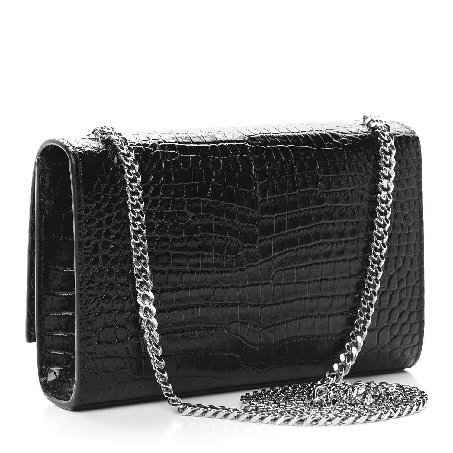 Saint Laurent Calfskin Crocodile Embossed Small Classic Monogram Kate Tassel Satchel Black 3 of 10