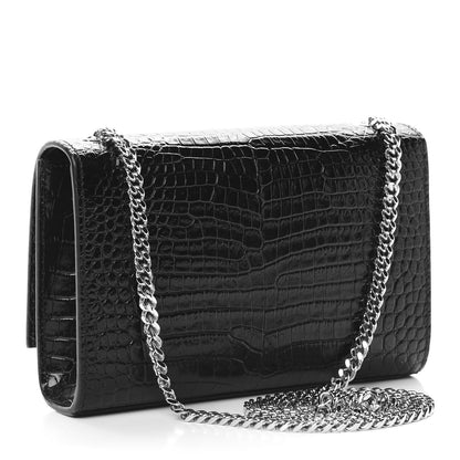 Saint Laurent Calfskin Crocodile Embossed Small Classic Monogram Kate Tassel Satchel Black 3 of 10