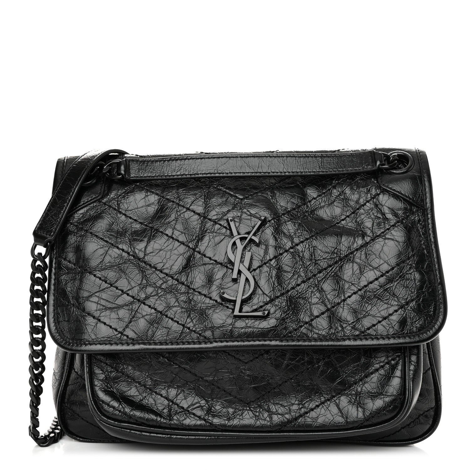 Saint Laurent Crinkled Calfskin Matelasse Monogram Medium Niki Chain Satchel Black 1 of 10
