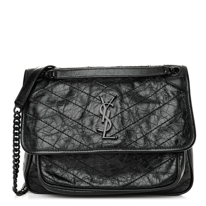 Saint Laurent Crinkled Calfskin Matelasse Monogram Medium Niki Chain Satchel Black 1 of 10