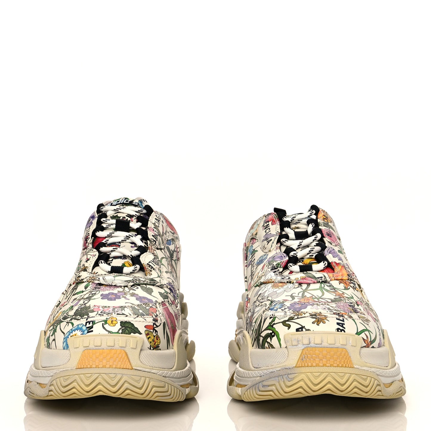 X GUCCI Fabric Allover Logo Flora Print Mens Triple S Sneakers 45 Multicolor White