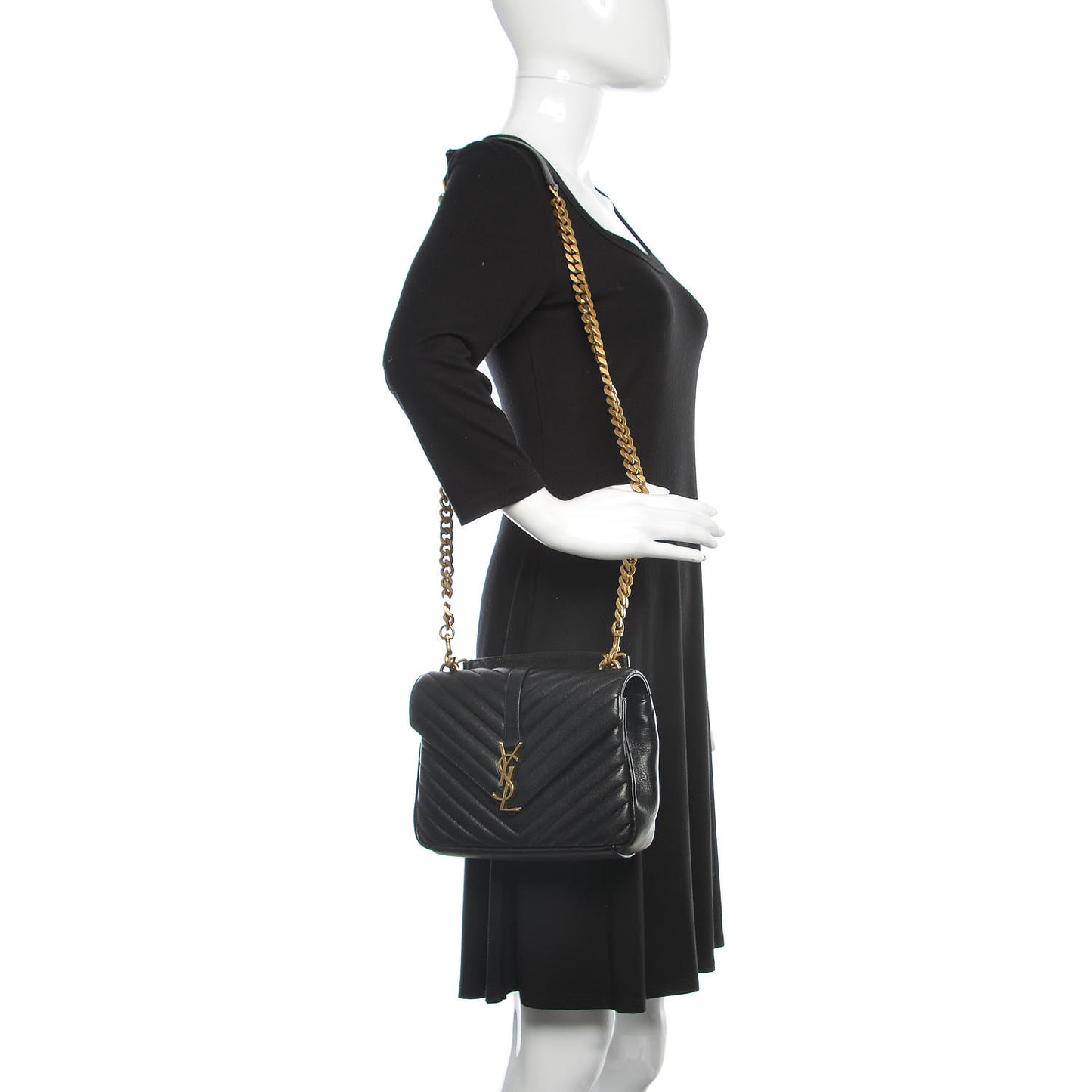 Sheepskin Matelasse Chevron Monogram Medium College Bag Black