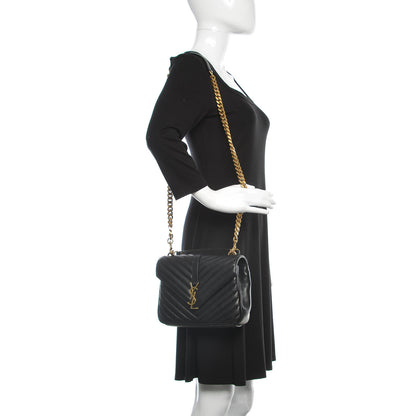 Saint Laurent Sheepskin Matelasse Chevron Monogram Medium College Bag Black 2 of 10