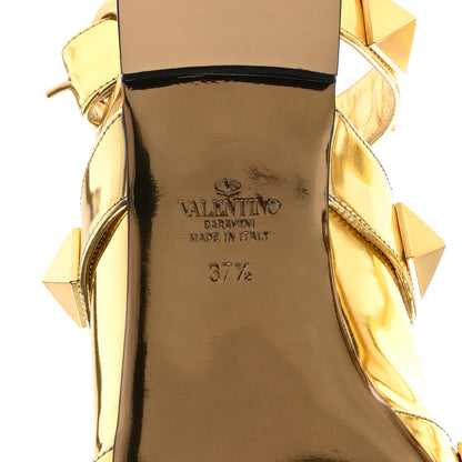Valentino Garavani Metallic Patent Roman Stud Ankle Strap Flat Mules 37.5 Antique Brass 8 of 9