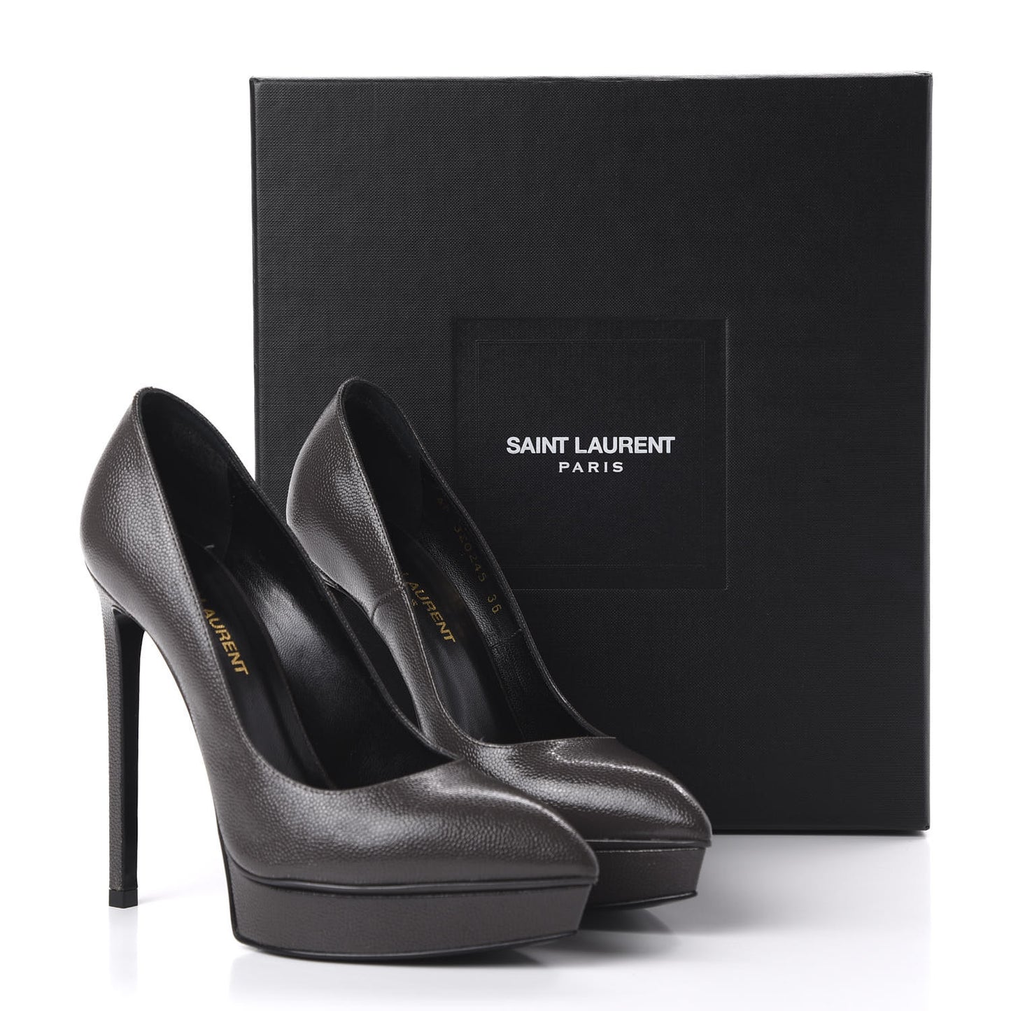 Pebbled Patent Calfskin Janis Platform Pumps 36 Road Grey