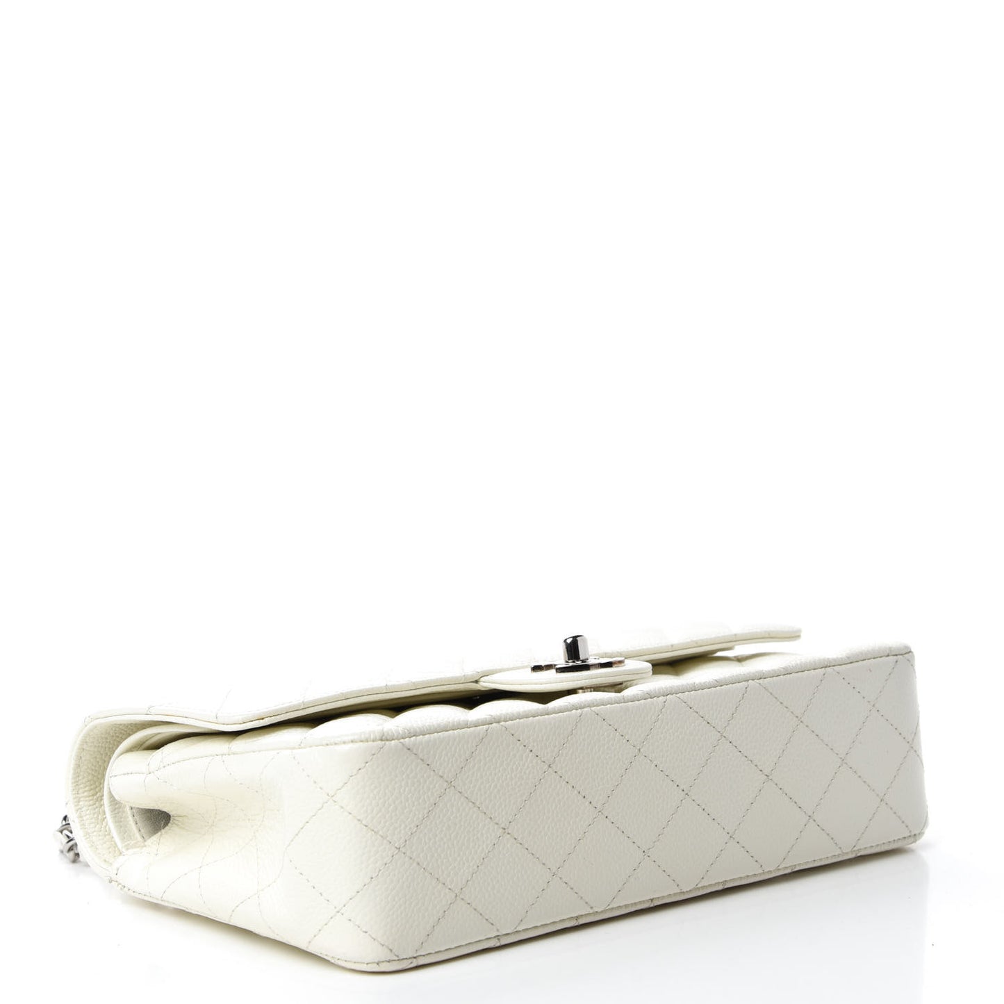 Caviar Quilted Medium Double Flap White