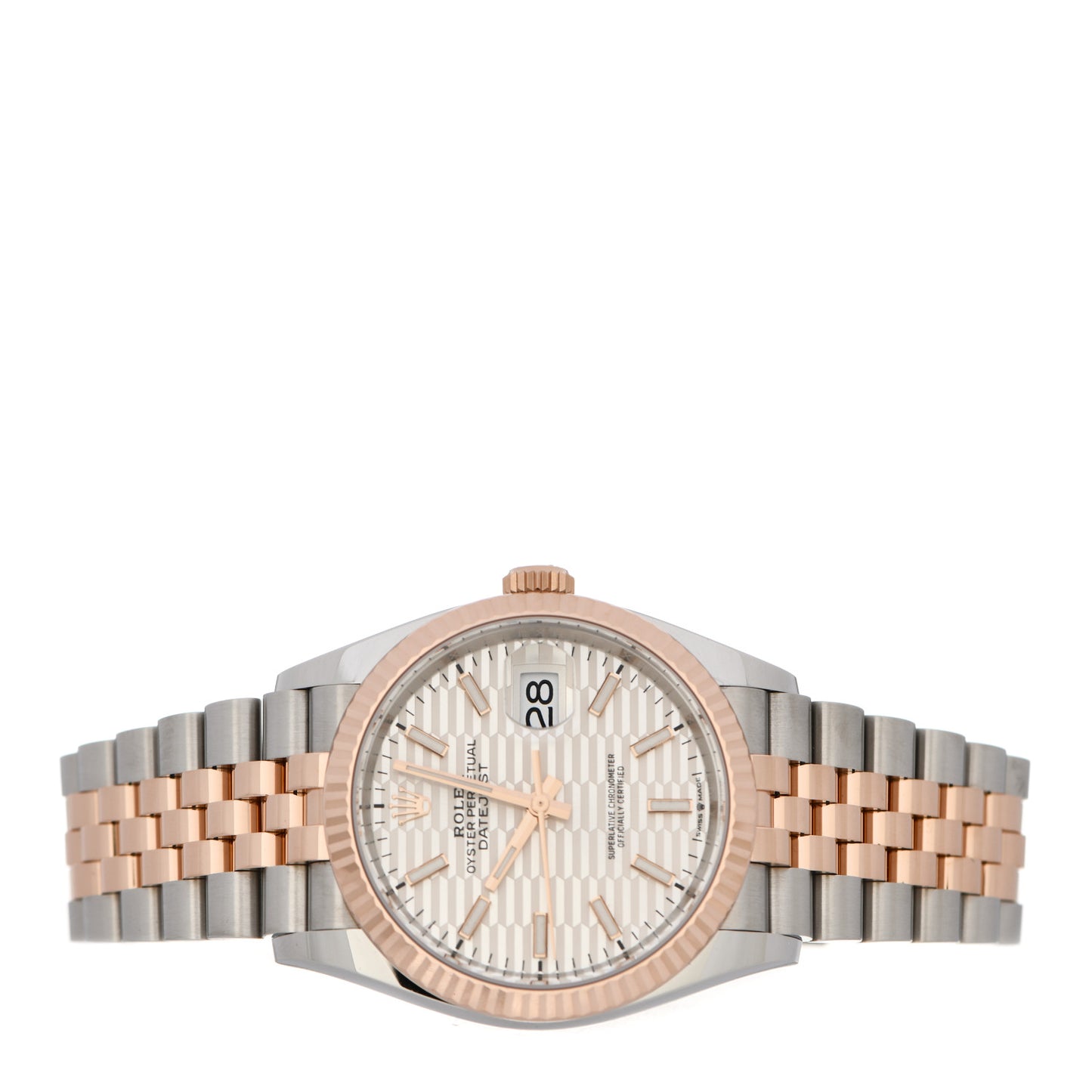 Stainless Steel 18K Everose Gold 36mm Oyster Perpetual Datejust Watch Silver Fluted 126231